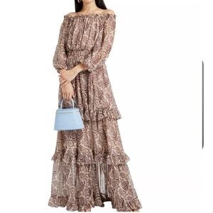 Cinq à Sept Adrianne Off the Shoulder
Ruffle  Brown Tan Maxi Dress Sz 12